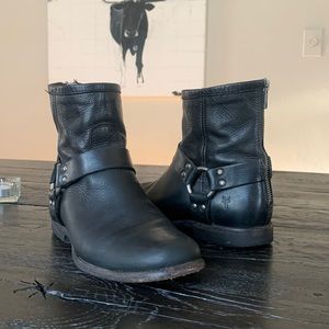 Frye Black Moto harness ankle zipper boot